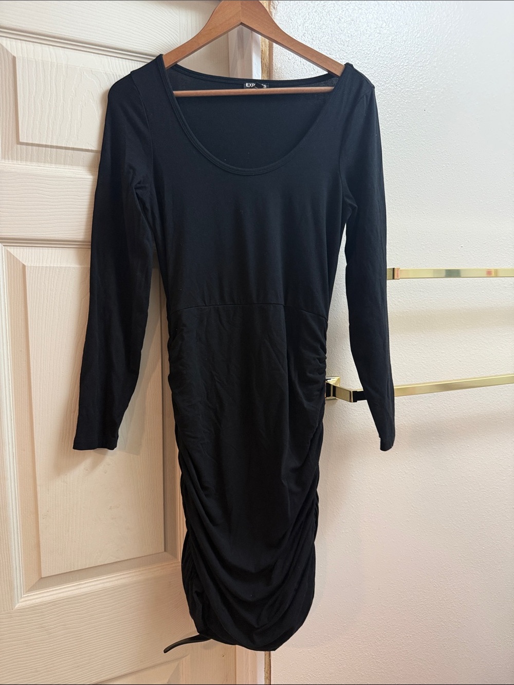 Express Black Long-Sleeve Ruched Bodycon Dress
